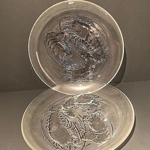 VINTAGE Pasari Clear Embossed Shrimp Scalloped Plate Set 2 Dish Frosted Glass